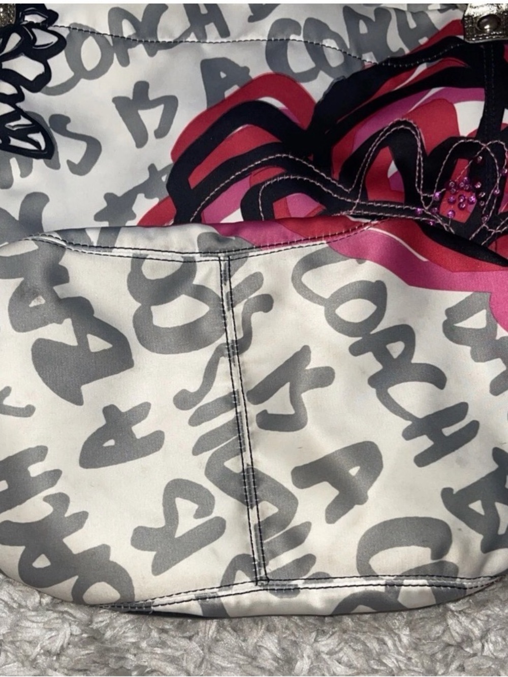 COACH POPPY Graffiti Bella GLam Large Tote Sequin 14735 “This Is A Coach Bag” - Picture 4 of 16